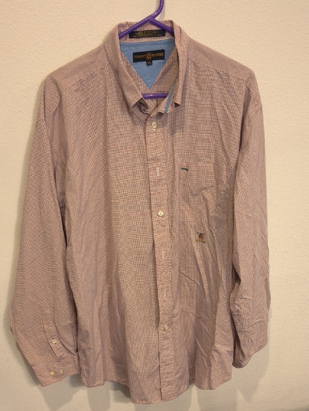Tommy Hilfiger Men's Button-Down Shirt - Red and White Microcheck lightweight XL